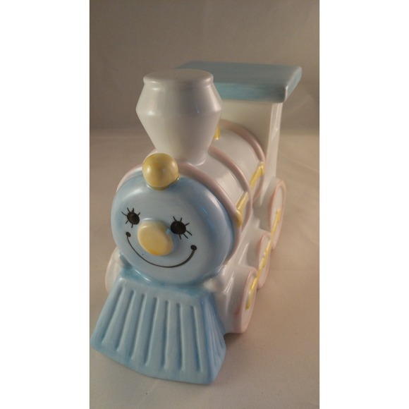 Other - Blue yellow ceramic train, baby boy, baby girl  Enesco, 1985 vintage kitsch